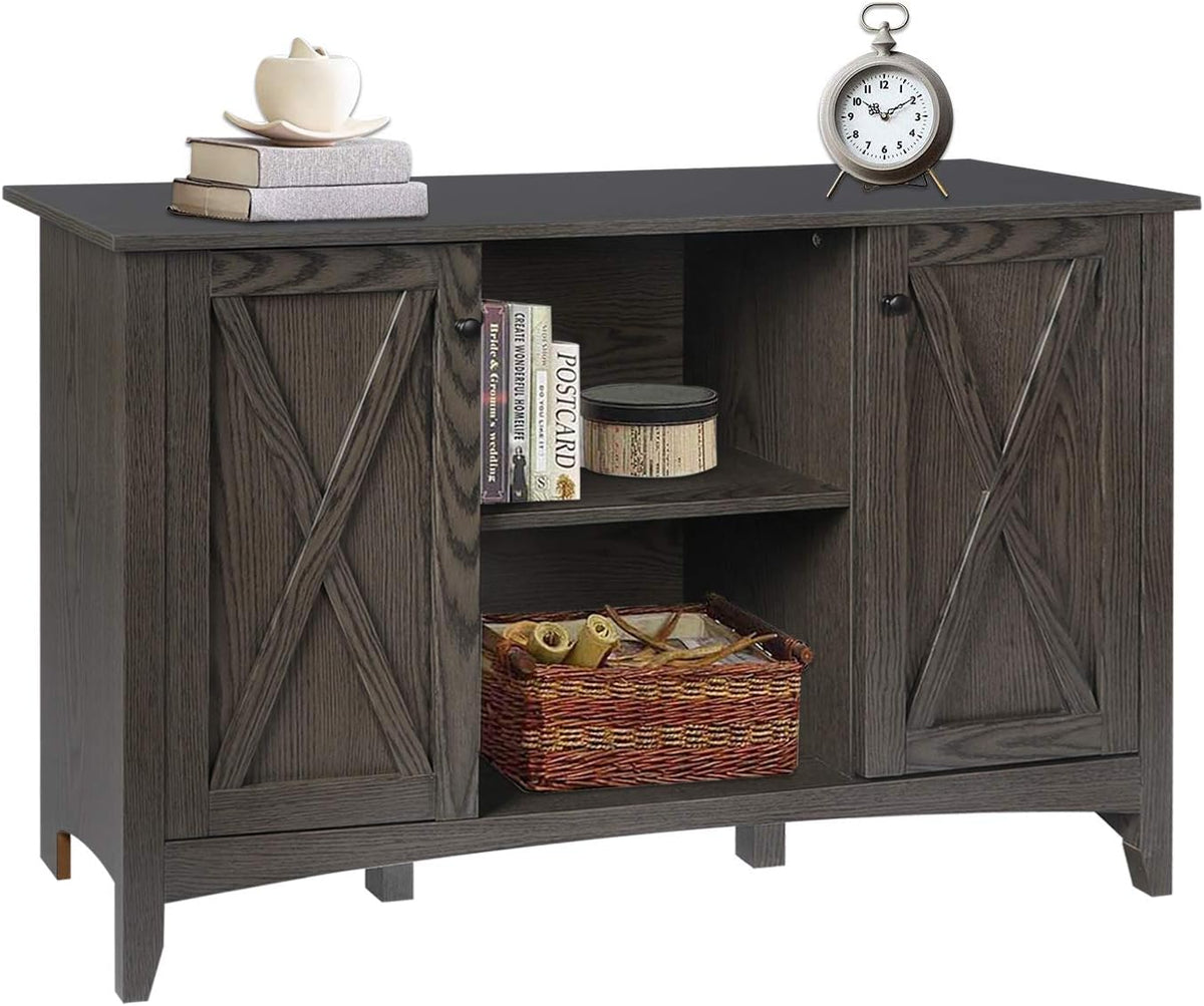 White Brown Accent Cabinet with Doors and Adjustable Shelves C6610
