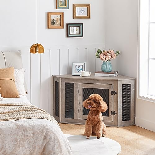 Greige and Black Wooden Dog Crate Furniture L7157