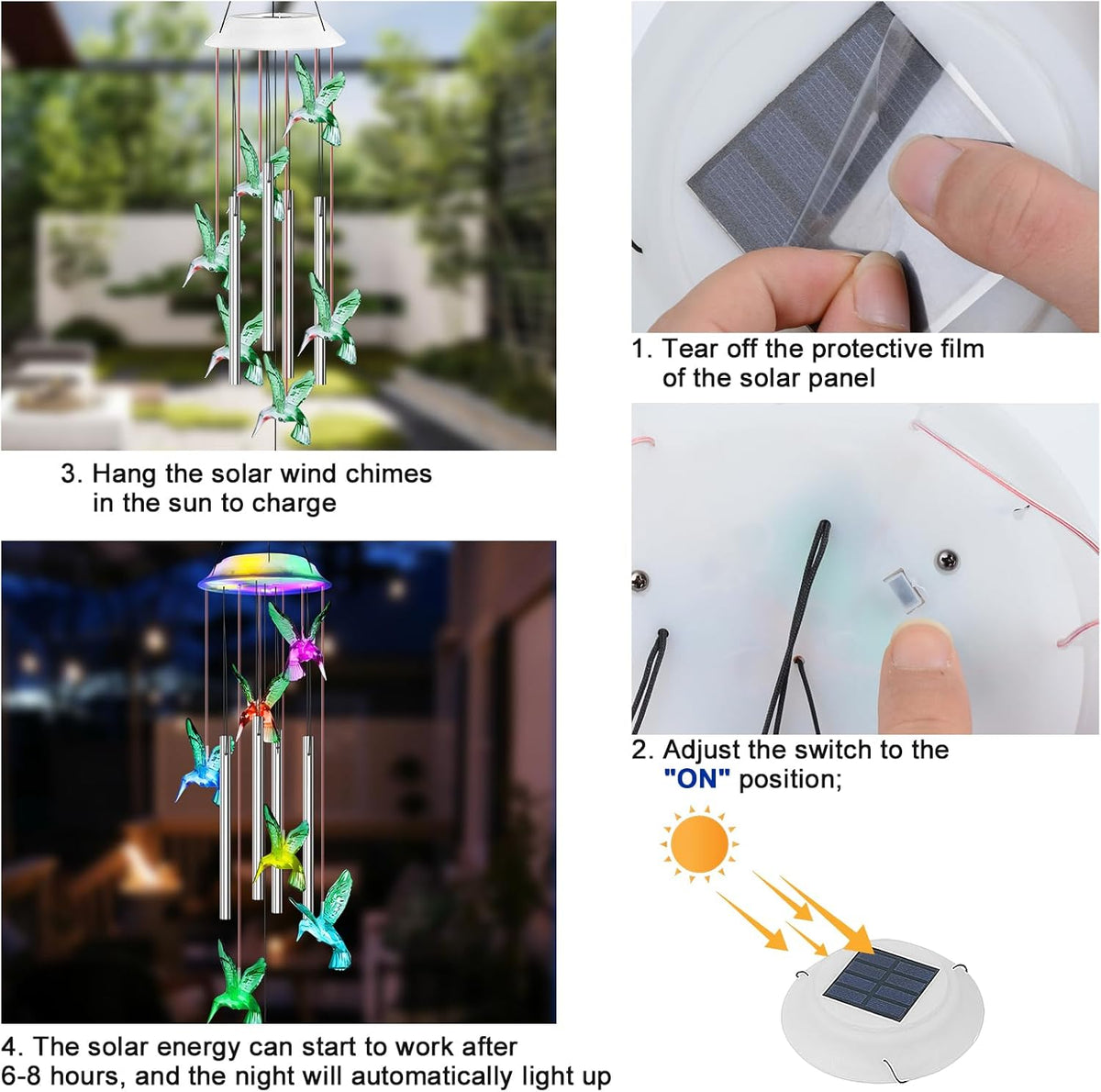 7-Color Changing Solar Wind Chime with 4 Aluminum Tubes Y31853