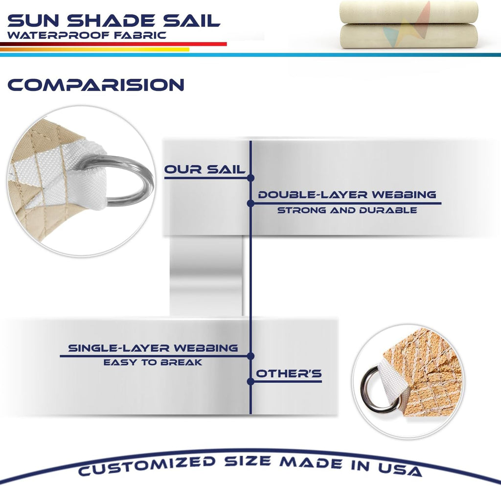 Beige Waterproof Sun Shade Sail Straight Edge Outdoor Canopy Cover X47538