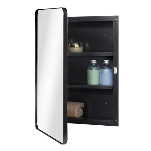 Black 16 x 24 inch Medicine Cabinet with Mirror Door C7437