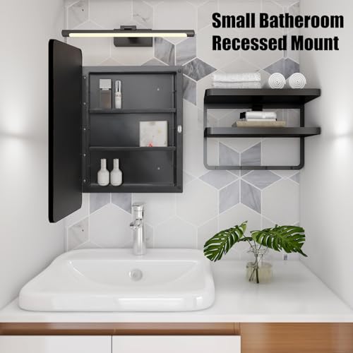 Black 16 x 24 inch Medicine Cabinet with Mirror Door C7437