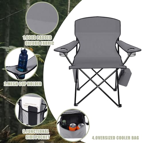 2 Pack Oversized Folding Camping Chair with Cooler Side Pocket Cup Holder Carry Bag (Blue) F449431