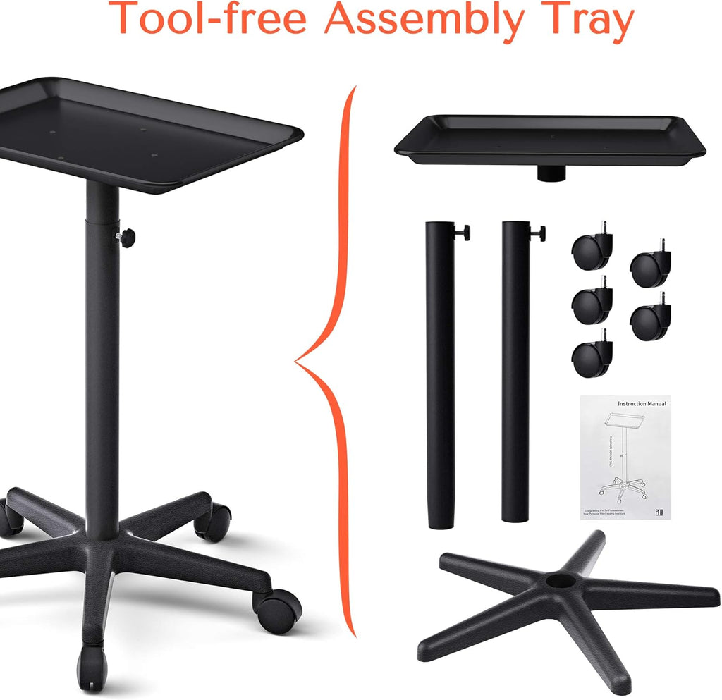 Black Adjustable Salon Tray on Wheels B959