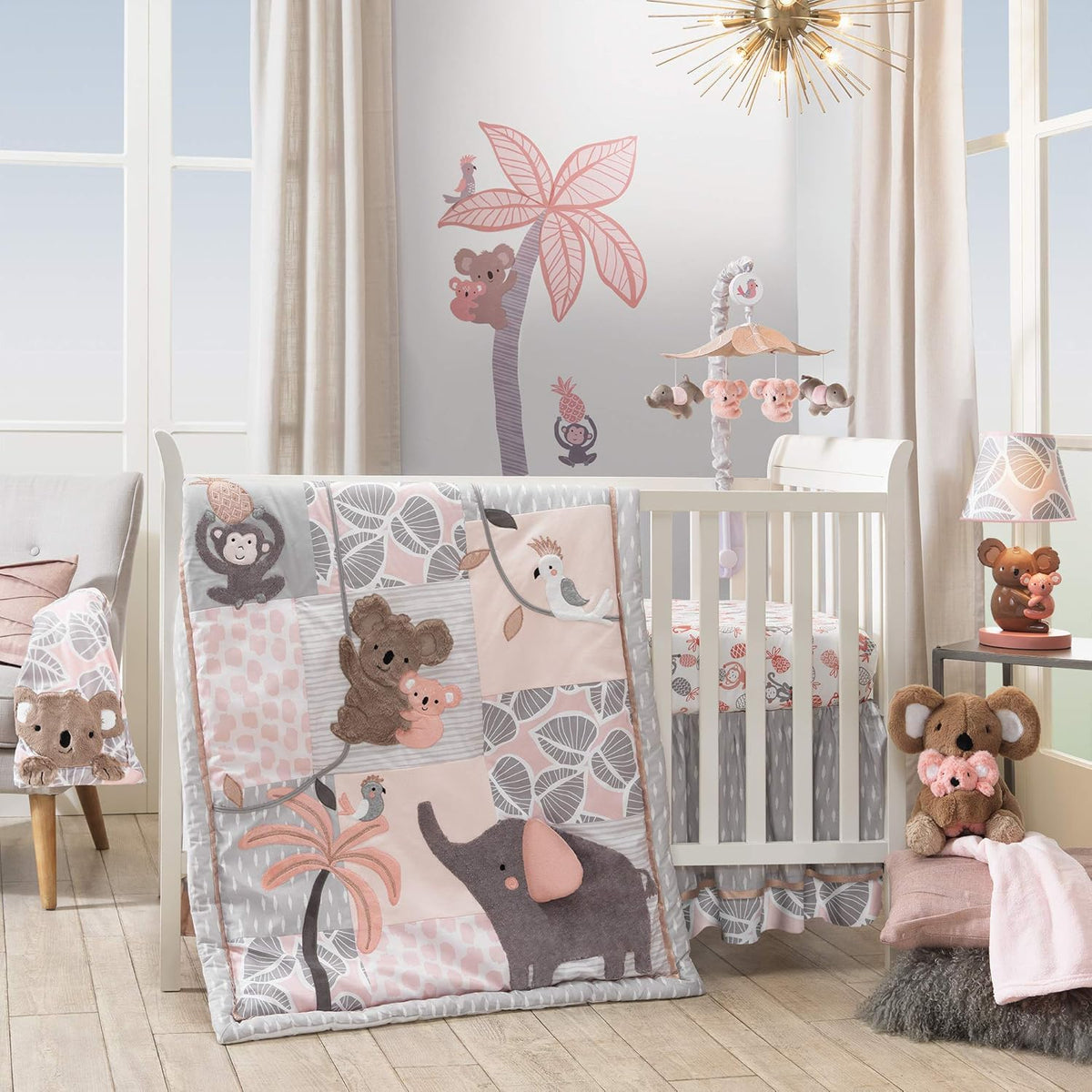 Pink Gray Koala Elephant Musical Baby Crib Mobile Z166358
