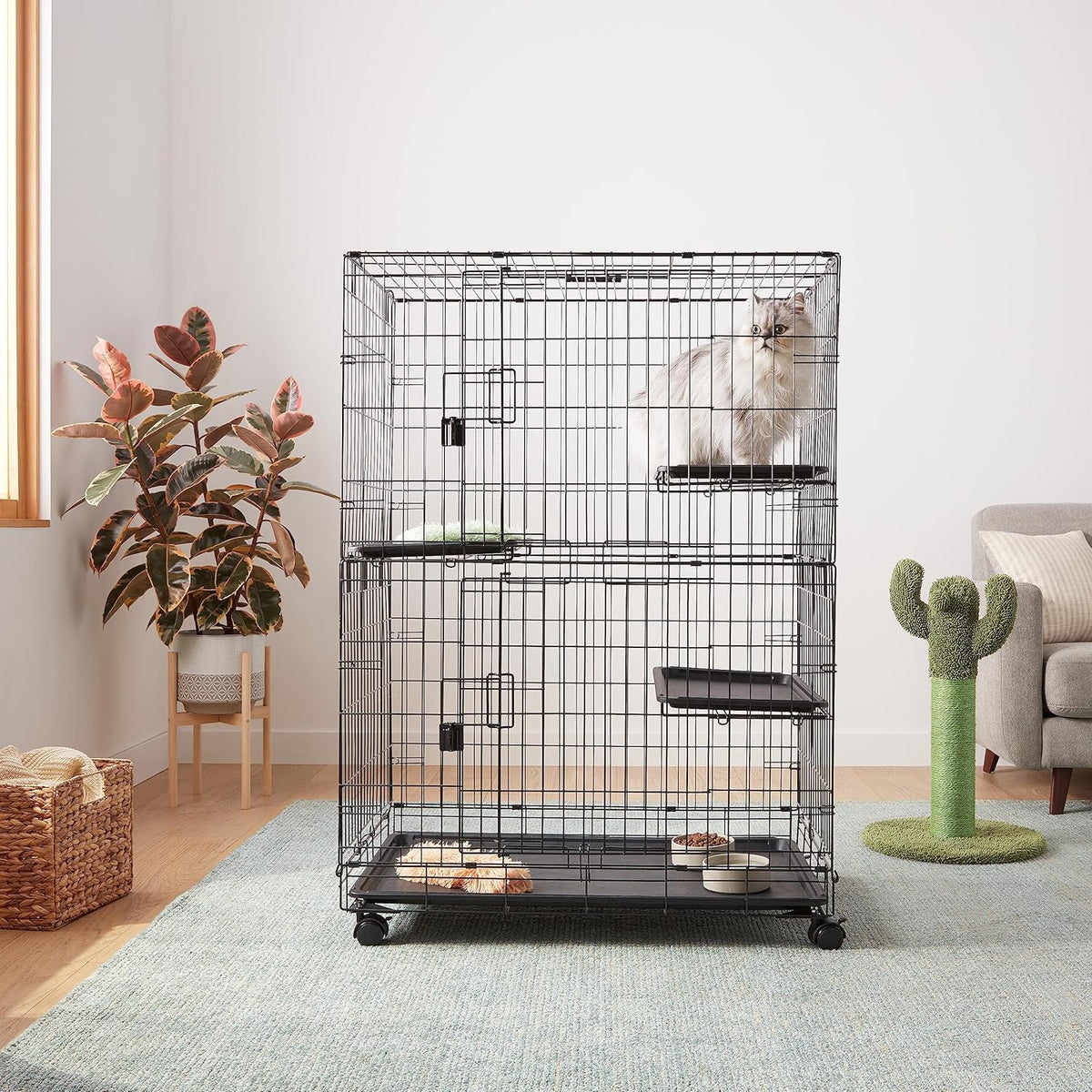 Large 3-Tier Cat Playpen Cage Crate Kennel, Black D135935