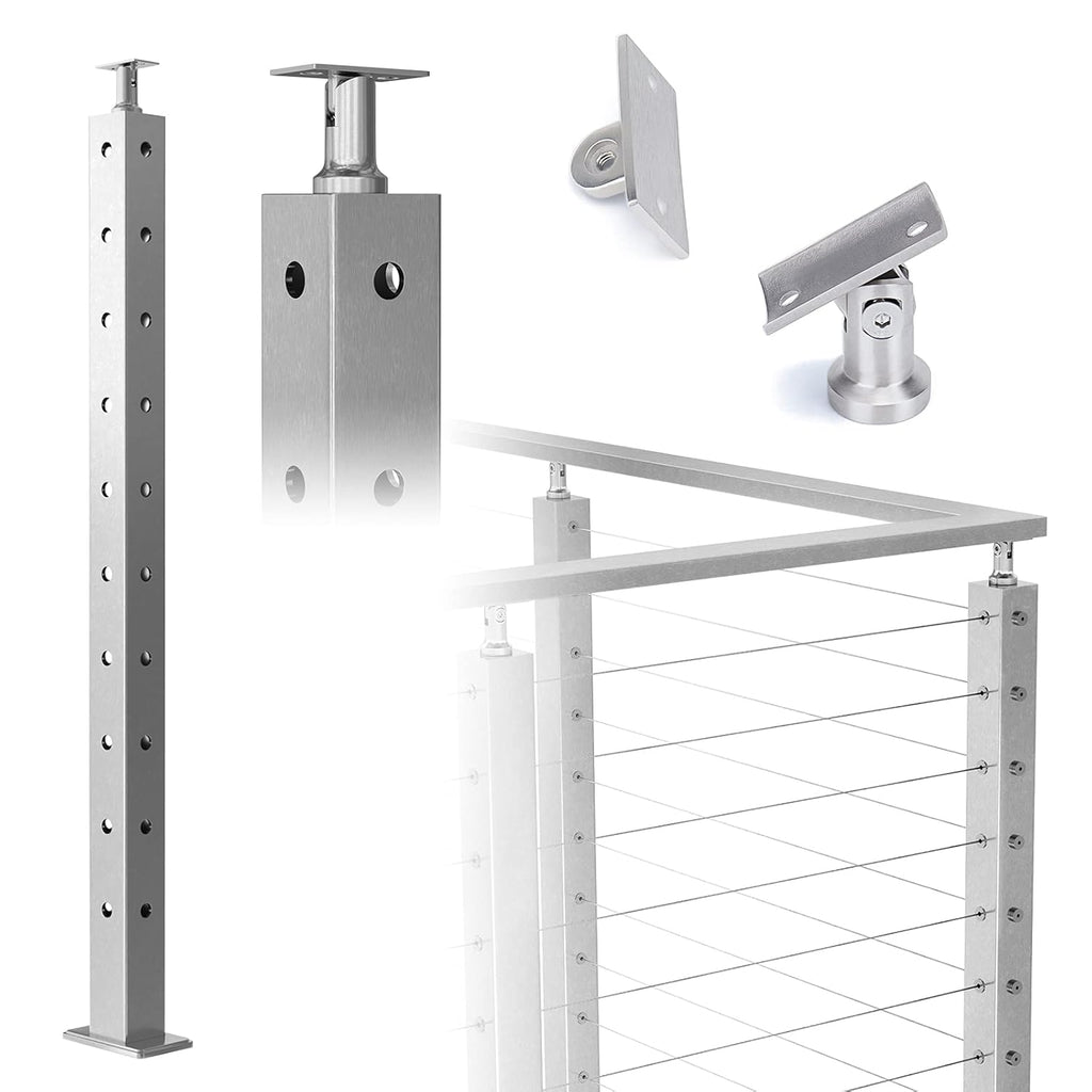 36x2x2 Brushed Stainless Steel Cable Railing Post C158