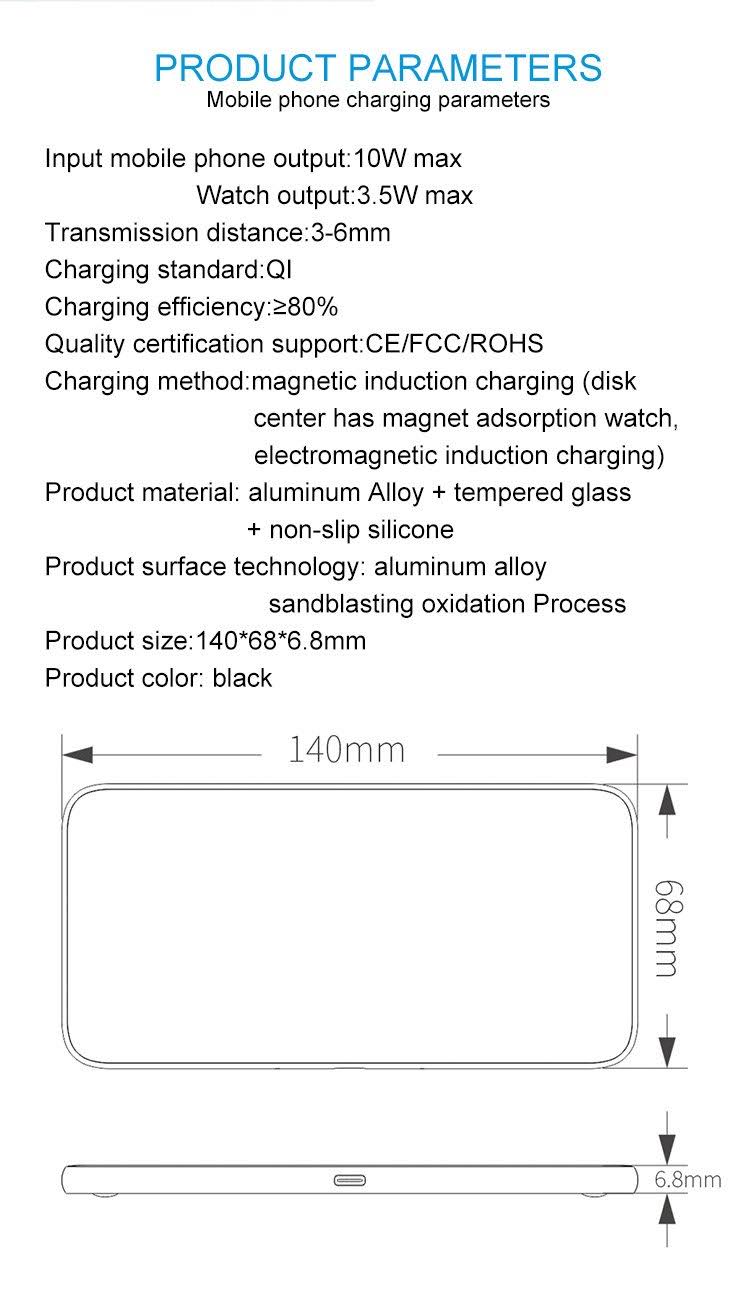Black 3-in-1 Glass Wireless Charge Pad G487