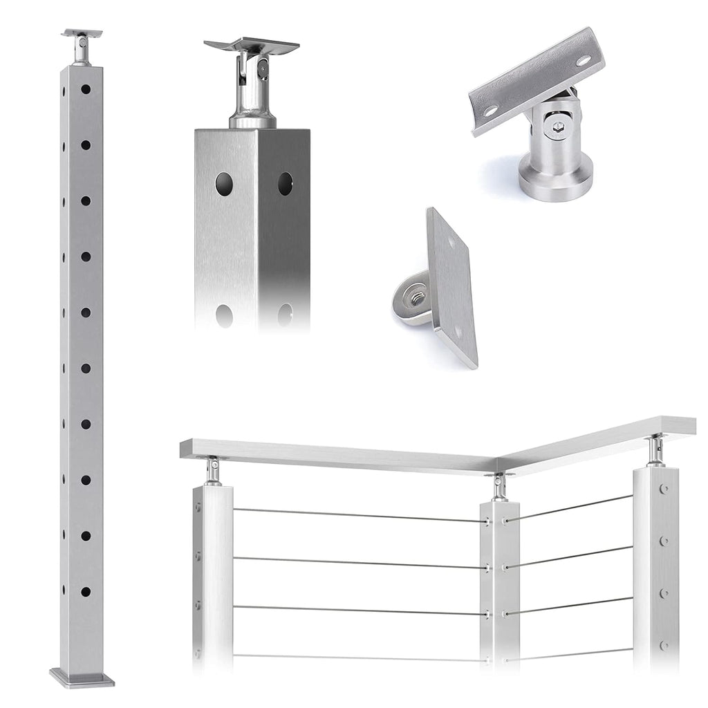 36x2x2 Brushed Stainless Steel Cable Railing Post C158
