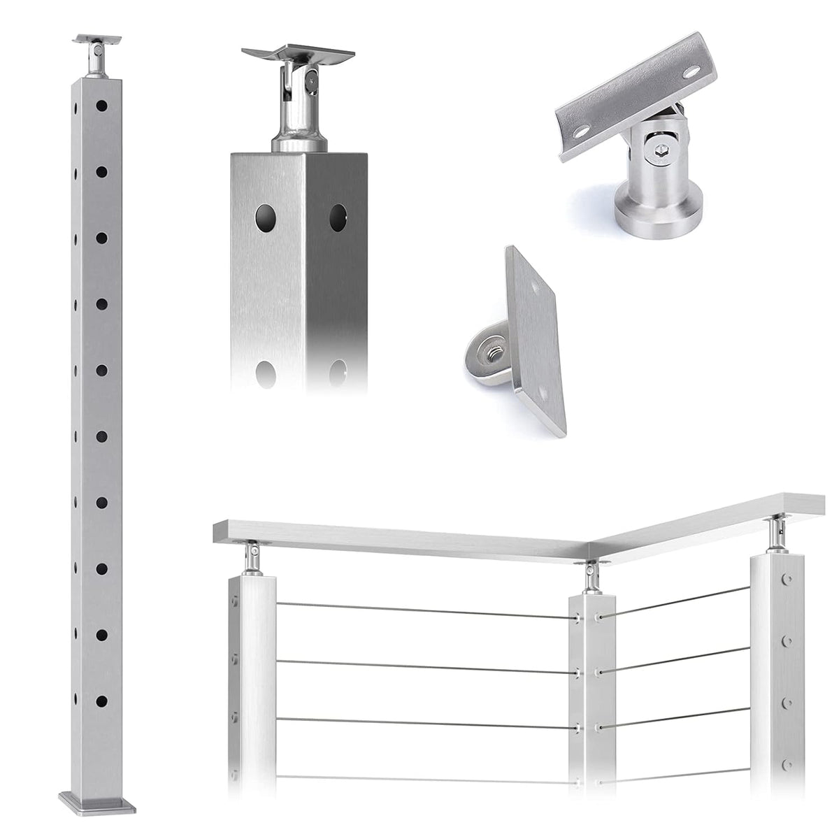 36x2x2 Brushed Stainless Steel Cable Railing Post C158