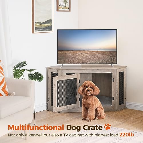 Greige and Black Wooden Dog Crate Furniture L7157