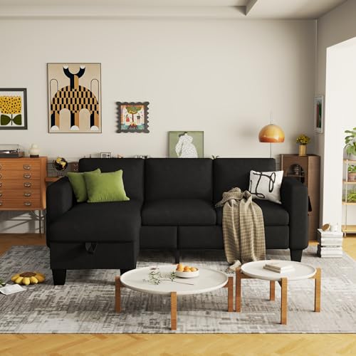 Beige 3-Seat L-Shaped Sectional Sofa with Storage Ottoman L531