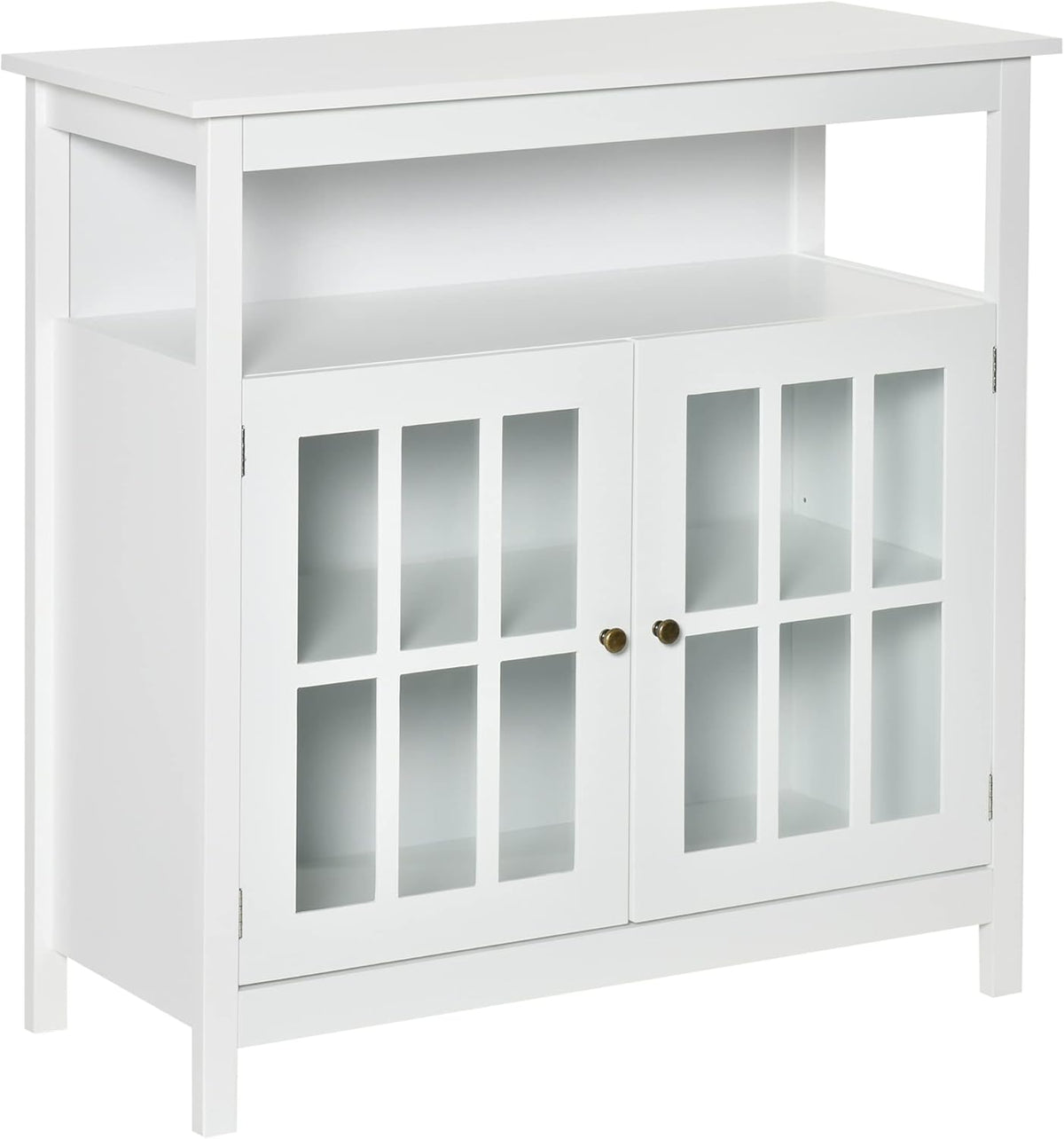 White Kitchen Storage Sideboard Cabinet with Glass Door and Adjustable Shelves T7921