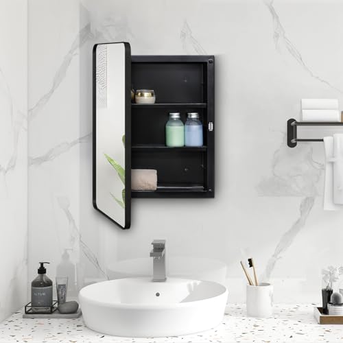 Black 16 x 24 inch Medicine Cabinet with Mirror Door C7437