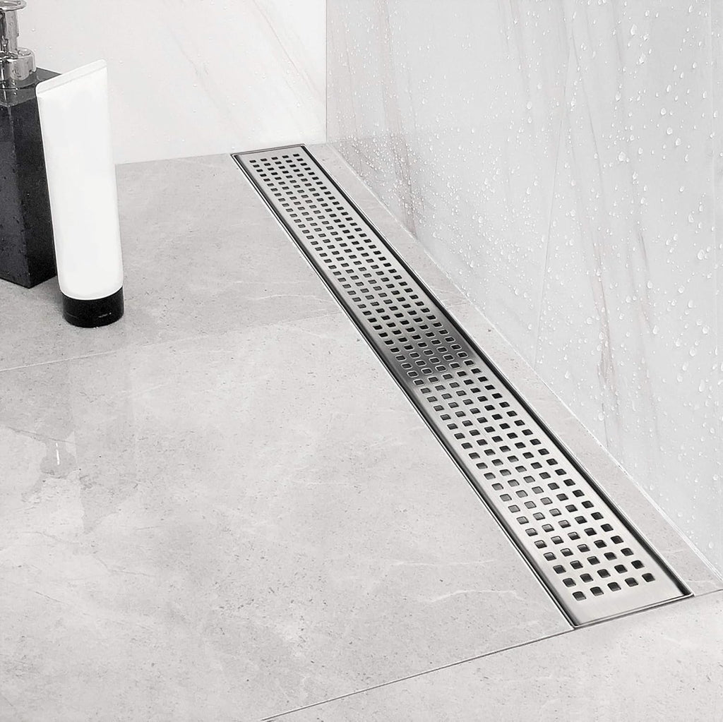 36-Inch Linear Shower Drain with Pattern Grate Cover, Brushed 304 Stainless Steel S143638