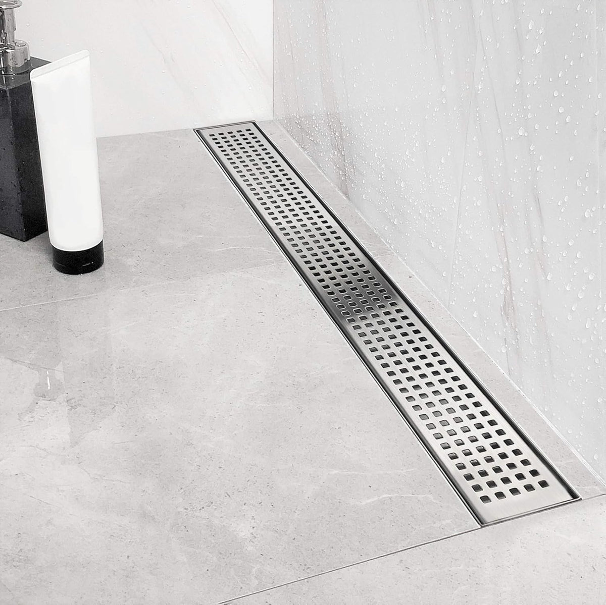 36-Inch Linear Shower Drain with Pattern Grate Cover, Brushed 304 Stainless Steel S143638