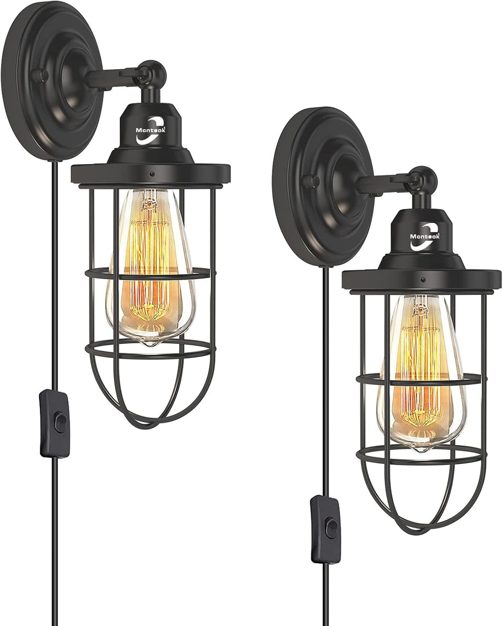 Plug in Wall Sconces Set of 2 Black Wire Cage Wall Light Fixtures L524267