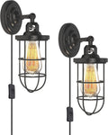 Plug in Wall Sconces Set of 2 Black Wire Cage Wall Light Fixtures L524267