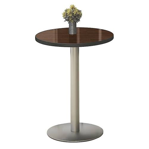 Round Barista Cafe Height Table Black Laminate Top Silver Base X6576