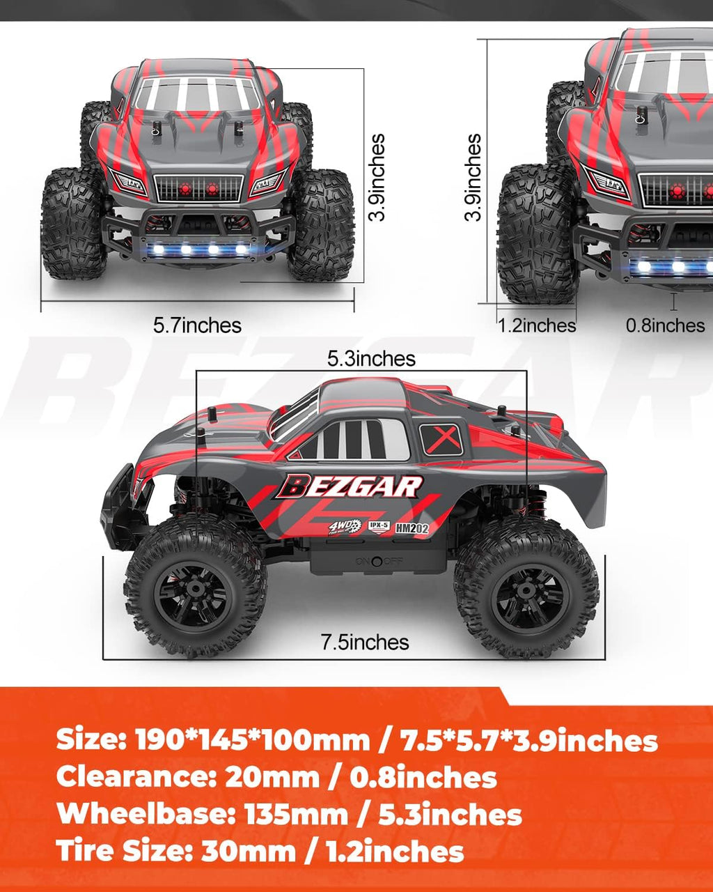 4WD 2.4GHz High Speed Remote Control Off Road RC Monster Car with 2 Rechargeable Batteries L134563