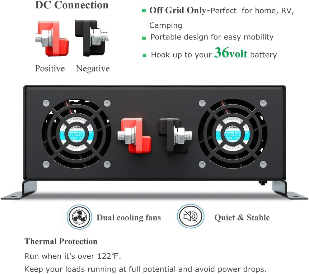 3000 Watt Continuous 6000 Watt Peak 36v Pure Sine Wave Power Inverter with 2 AC Outlets H31949