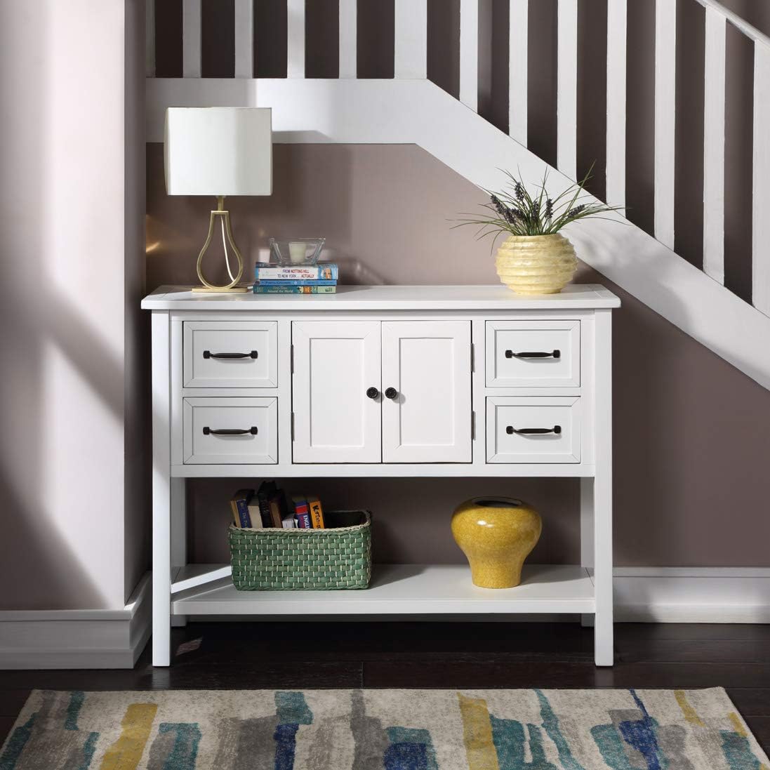 43 Inch White Console Table with Doors Drawers and Open Shelf H8052
