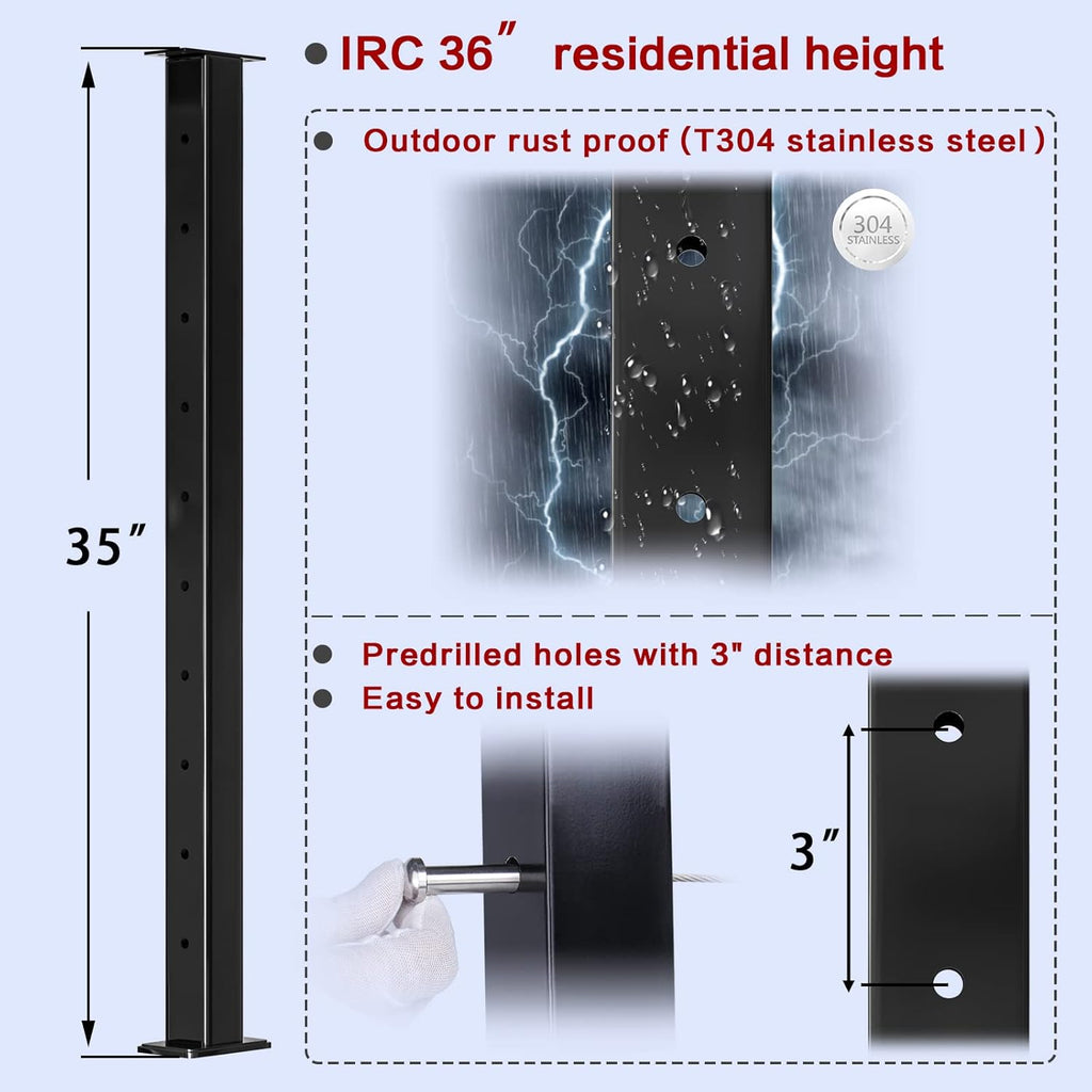 2 Pack Stainless Steel Black Cable Railing Post O50701