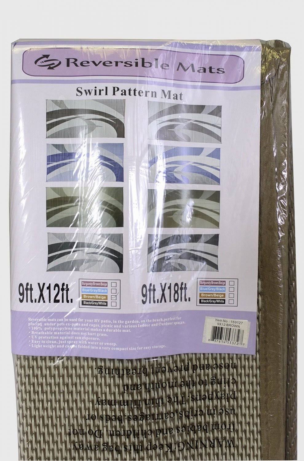 Reversible Outdoor Patio RV Camping Mat Swirl Brown Beige 9-Feet Q53059