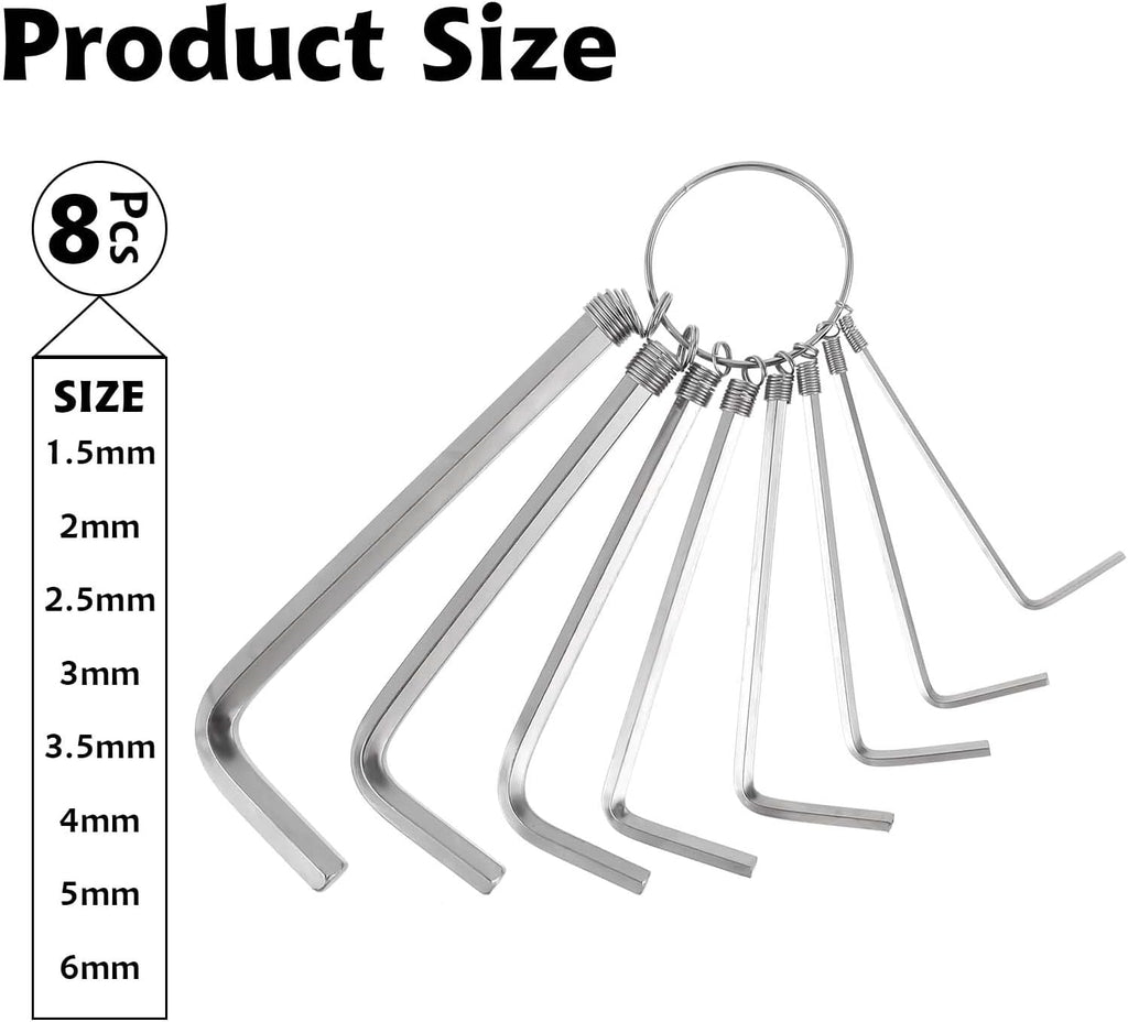 8pcs Hex Key Set Silver 1.5-6 mm L Shape Allen Wrench M764
