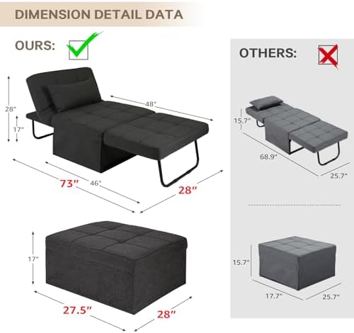 Beige Sleeper Chair Sofa Bed 4-in-1 Convertible Futon Chair Folding Ottoman with Adjustable Backrest 29" Width R639