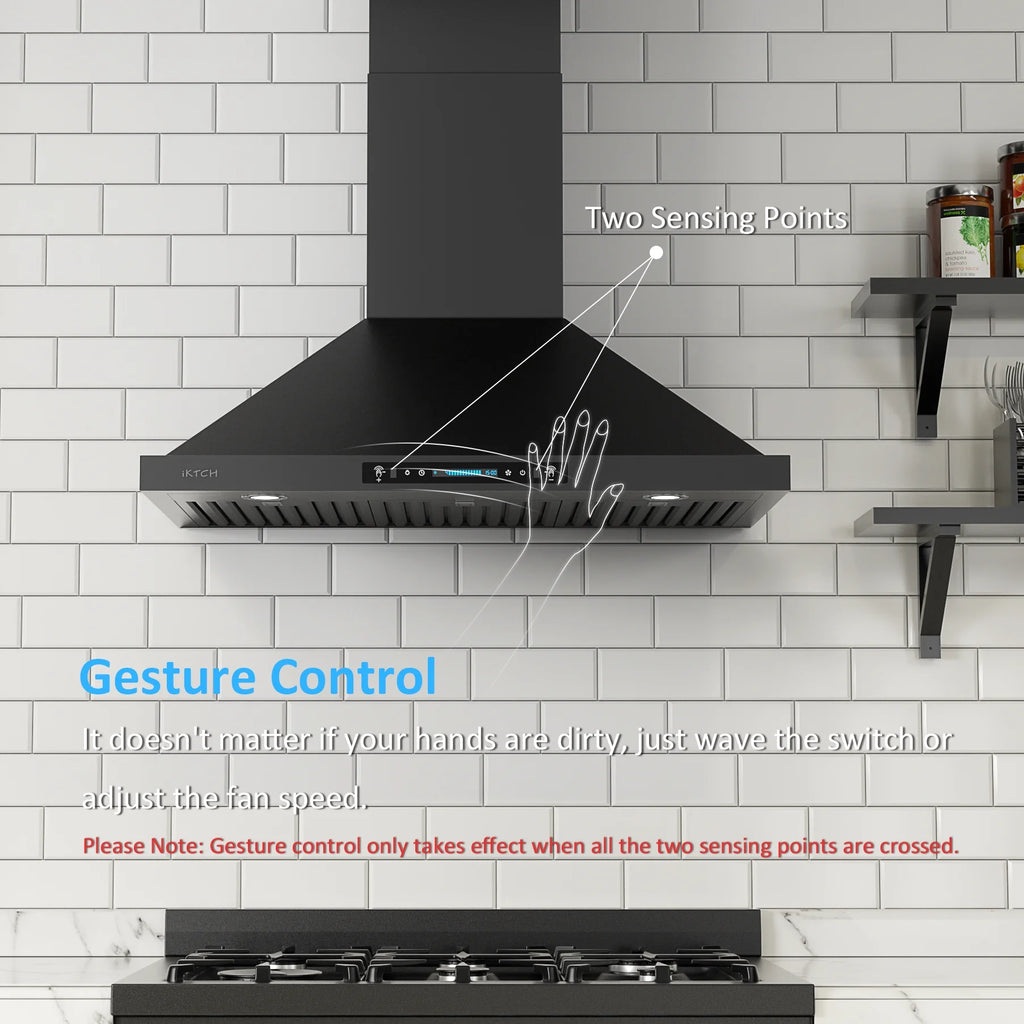 30 inch Black Wall Mount Range Hood with Stainless Steel Vent Hood L554