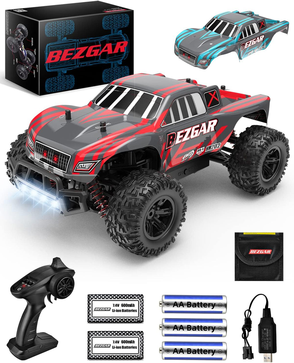 4WD 2.4GHz High Speed Remote Control Off Road RC Monster Car with 2 Rechargeable Batteries L134563
