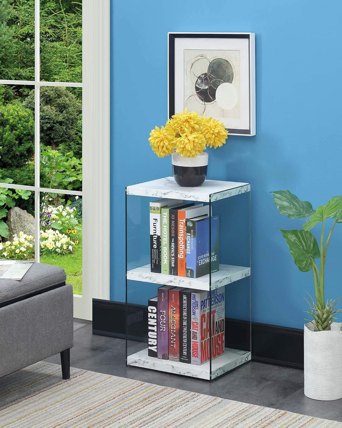 3 Tier Tower Bookcase White Faux Marble I765