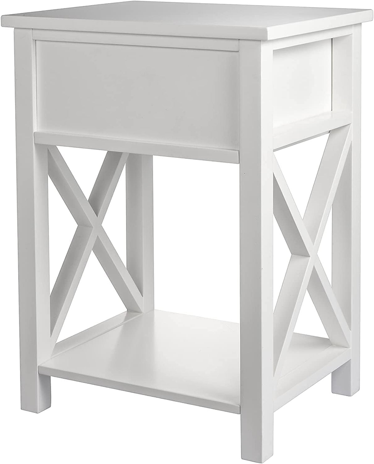 2 Pcs White Wooden Side End Table Night Stand with Bin Drawer T67862