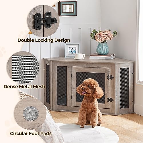 Greige and Black Wooden Dog Crate Furniture L7157