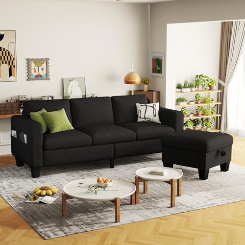 Beige 3-Seat L-Shaped Sectional Sofa with Storage Ottoman L531