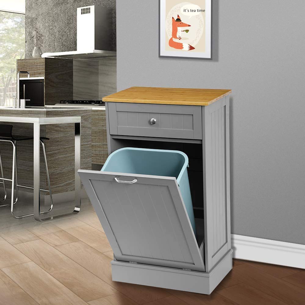 White Tilt Out Trash Cabinet with Cutting Board T852