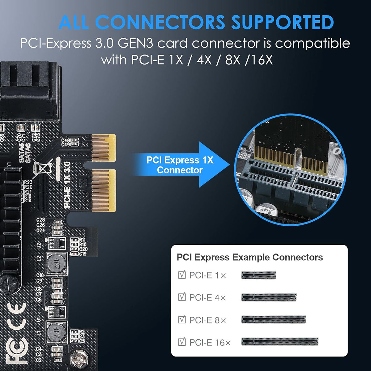 PCIe SATA Card 6 Ports 6 Gbps SATA 3.0 Expansion Card with 6 SATA Cables E321576