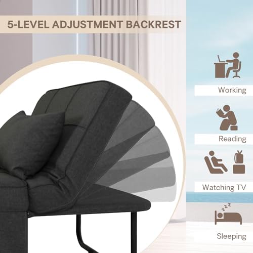 Beige Sleeper Chair Sofa Bed 4-in-1 Convertible Futon Chair Folding Ottoman with Adjustable Backrest 29" Width R639