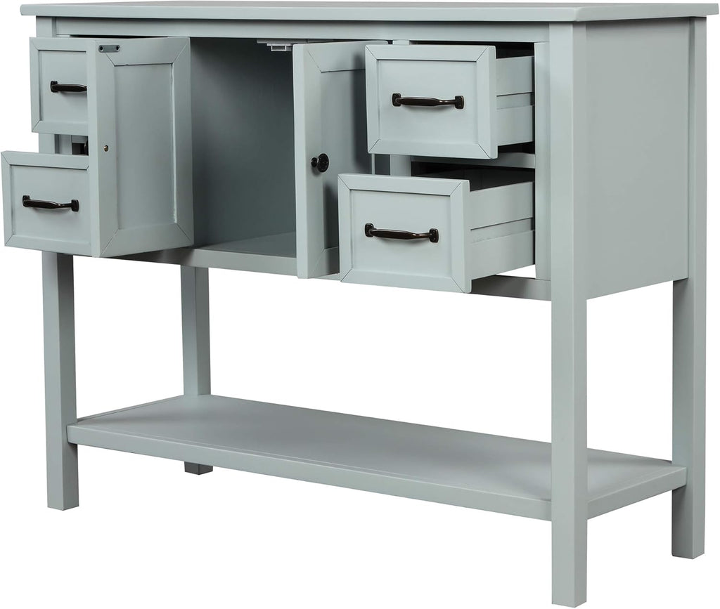 43 Inch White Console Table with Doors Drawers and Open Shelf H8052