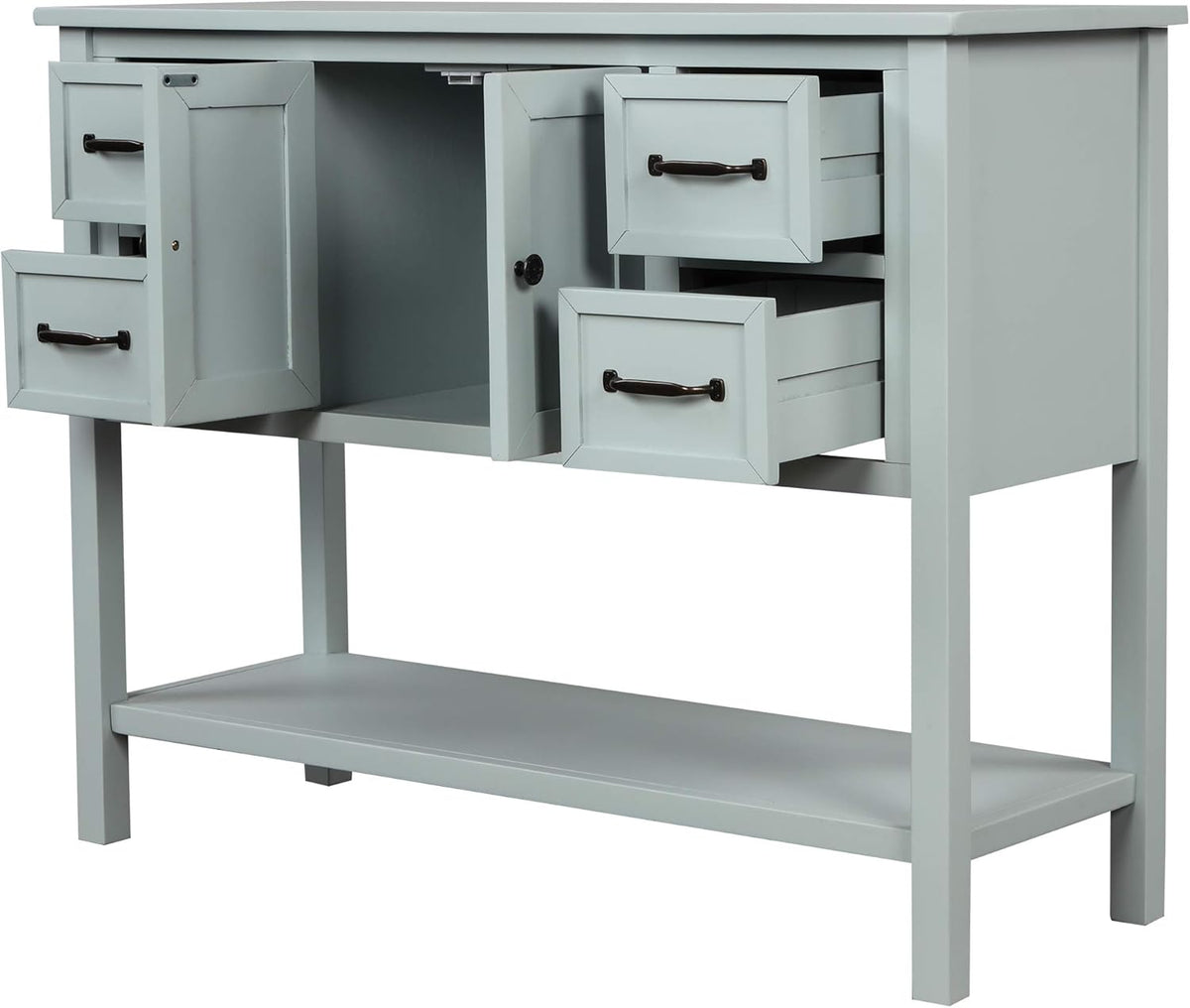 43 Inch White Console Table with Doors Drawers and Open Shelf H8052