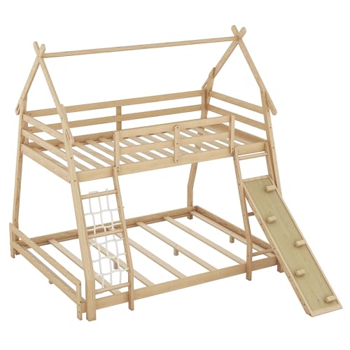 Gray Wooden Loft Bed with Removable Storage Shelves E9001