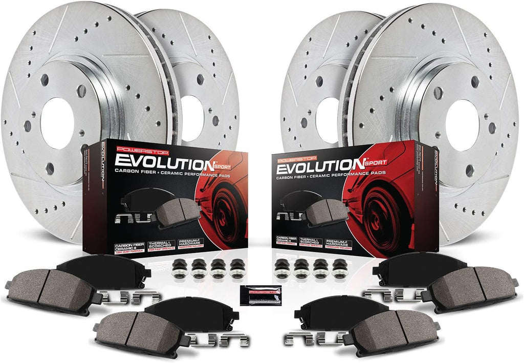 Front and Rear Carbon Fiber Brake Pads with Drilled & Slotted Brake Rotors Kit Y97869