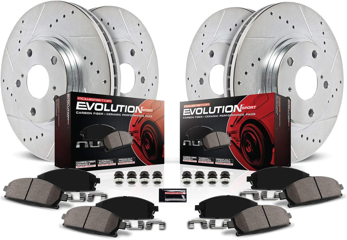 Front and Rear Carbon Fiber Brake Pads with Drilled & Slotted Brake Rotors Kit Y97869