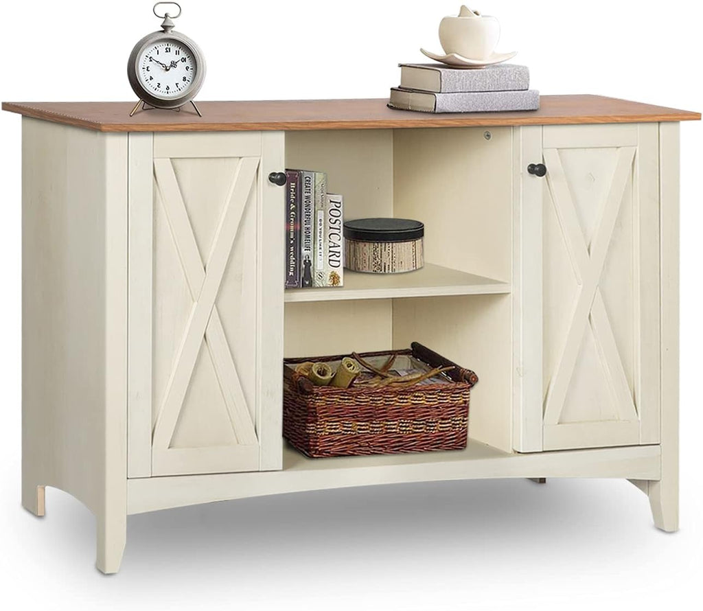 White Brown Accent Cabinet with Doors and Adjustable Shelves C6610