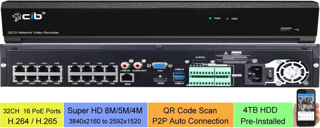 32CH NVR 8MP 5MP 4MP H.265 HDMI 4K Output with 4TB HDD E362684
