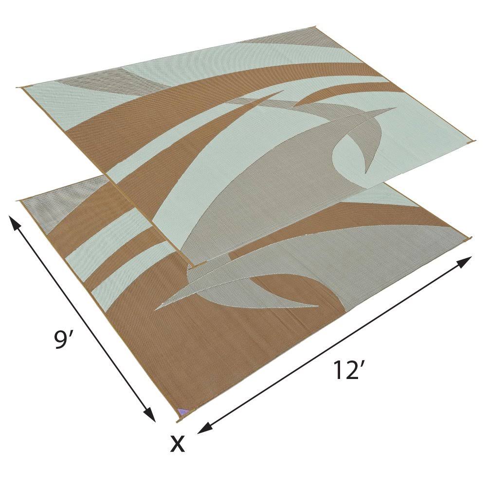 Reversible Outdoor Patio RV Camping Mat Swirl Brown Beige 9-Feet Q53059