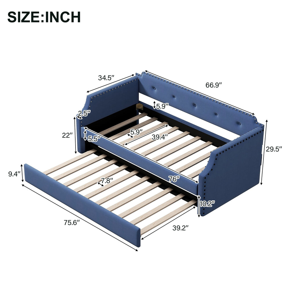 Twin Size Upholstered Daybed with Trundle Blue P165038