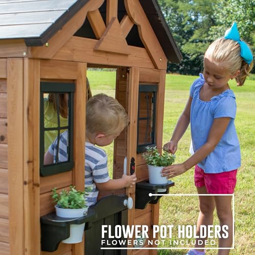 Cedar Wooden Kids Playhouse with Play Kitchen L28345