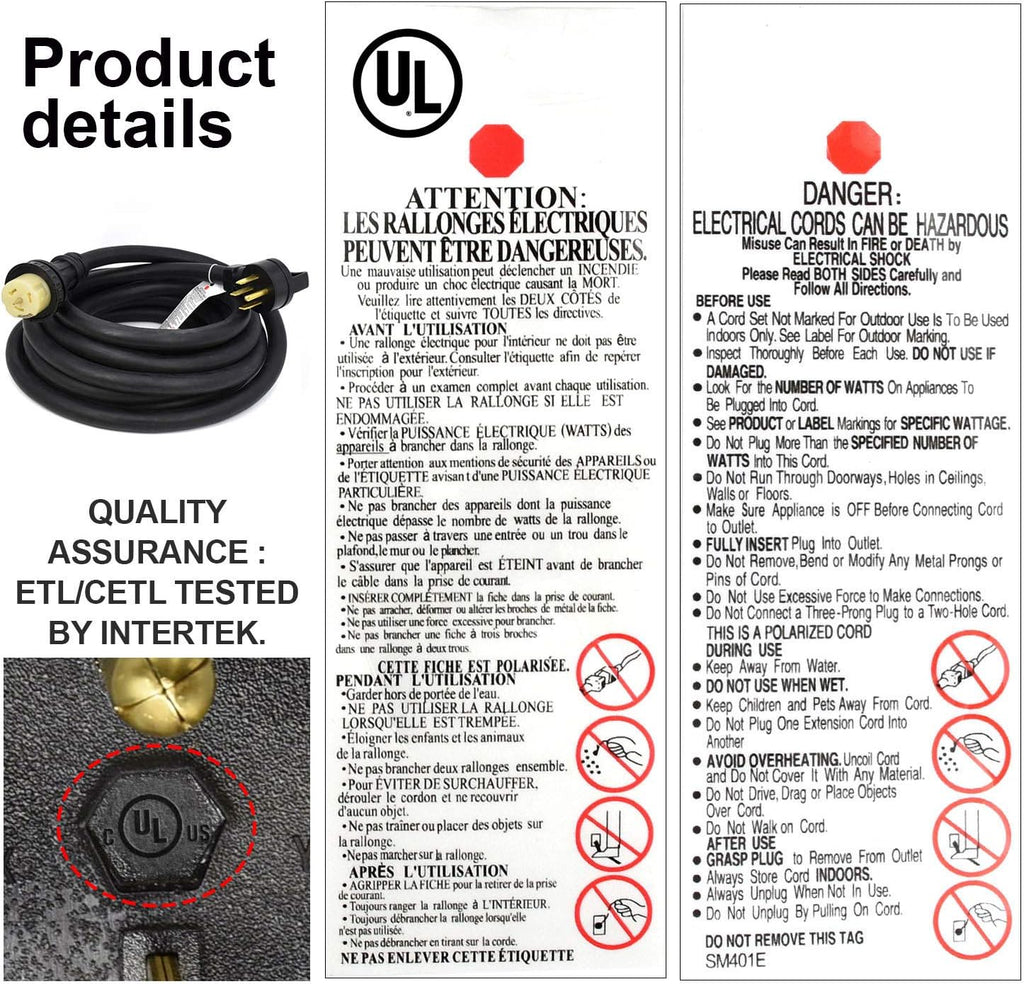 30FT 50A Heavy Duty RV Power Adapter Cable B888